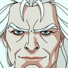 an animated image of a man with white hair and blue eyes