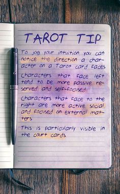 a notepad with the words tarot - tip written on it next to a pen