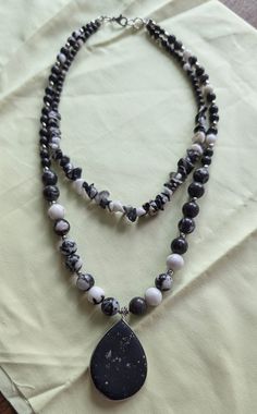 Black and white, two-tiered beaded necklace with clay pendant Necklace With Clay, San Jose Ca, Black N White, Beaded Necklaces, San Jose, Beaded Necklace, Accessory Gift, Jewelry Necklaces, Necklaces