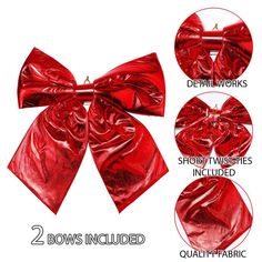 the instructions for how to tie a large red bow with two bows included in each section