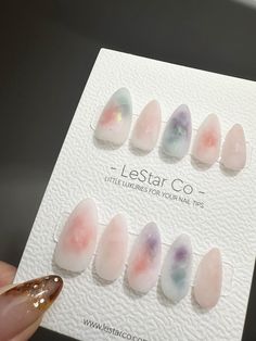 FREE SHIPPING FOR ORDERS OVER $50USD  WORLDWIDE   LeStar Co. press-on nails is reusable and easy to use, give yourself a perfect, non-damaging manicure in seconds for a fraction of the salon cost. Wear them for weeks straight or a few days at a time as you like. KEY FEATURES: - Handmade by our professional nail artist - Flexible and lightweight for comfortable wear - Easy to apply and remove - Long-lasting - Multiple wears - Waterproof Package includes a full set of press on nails (10 nails) Free Gift - Prep-Kit includes nail glue, 24 adhesive tabs (1 sheet), cuticle wooden pusher, mini file, and 2 alcohol wipes ) * Note: the prep-kit contents may vary due to availability. HOW TO MEASURE SIZES Step 1: Grab some clear sticky tape and place it over your nails. Step 2: Use a marker to trace b Resin Nails, Faux Nails, Solid Color Nails, Nails Cute, Blush Nails, Cat Eye Nails, Nails Gel, New Year's Nails, Pink Cat