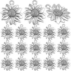 PRICES MAY VARY. PACKAGE INCLUDES: The package comes with 60pcs antique silver sunflower charm pendants in total, you can create you own style jewelry. Size: 21 mm x 19 mm, hole: 2.5 mm PREMIUM MATERIAL: Made of zinc alloy, durable and reliable, nice craftsmanship and friendly to your skin, lead free and nickel free, anti rust or corrode, no fading, can be applied for long time DIY CRAFTS: You can use them to create chic handicrafts with your friends or family, so as to develop the hands-on abil Sunflower Charm, Sunflower Pendant, Jewelry Making Charms, How To Make Necklaces, Ink Pen Drawings, Dangle Charms, Flower Charm, Bracelet Jewelry, Diy Earrings