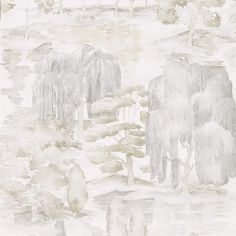 an artistic wallpaper with trees and water in the foreground, on a white background