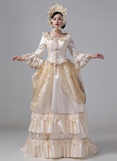 Champagne Victorian Bustle Reenactment Costumes Carnival Masquerade Party Dresses     Condition: Brand New   Color:Champagne   Material: This dress made of High Quality Satins,Lace, soft,smooth and comfortable to wear   Sleeve Length:Long Sleeve   Dresses Length:Floor-Length   Neckline:Square Collar   Decoration: Ruffles + Lace   Applicable People:Adult   Package Includes: Dress    amp;nbsp;     The length of skirt about 45 inches (114 cm) long from waist to hem regardless of size. This dress is Victorian Bustle Dress, Masquerade Party Dresses, Carnival Masquerade, Gothic Victorian Dresses, Victorian Bustle, Bustle Dress, Hoop Skirt, Party Dresses Online, Dress Hat