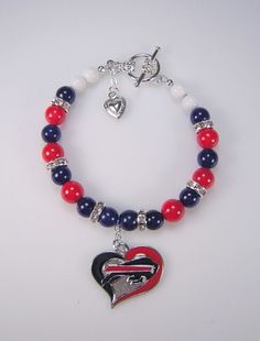 Red Blue White, Buffalo Bills, Team Colors, Bracelet Designs, Red Blue, Gemstone Beads, Buffalo