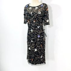 Nwt Adrianna Papell Sz 4 Midnight Hand Beaded Mesh Sheath Dress Lined Zipper. Hand Beaded Sequin Flowers In All Colors - Purple Bronze Iridescent 1/2 Sleeves &Hidden Zipper Flat Measurements- Bust: 15.5” Waist: 14” Hip: 16.5” Length: 37.5” Sleeve: 11” Sequined Sheath Midi Dress For Evening, Evening Sequined Sheath Midi Dress, Embellished Sequin Midi Dress For Spring, Evening Sheath Midi Dress With Sequins, Knee-length Embellished Sequin Dress For Spring, Embellished Knee-length Sequin Dress For Spring, Embellished Sequin Knee-length Dress For Spring, Embellished Sheath Midi Dress For Cocktail, Embellished Sheath Party Dress