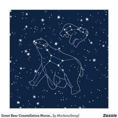 the great bear constellation nursery art print is shown in blue and white with stars on it