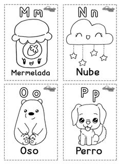 four printable worksheets for the letter m, with pictures of animals and letters