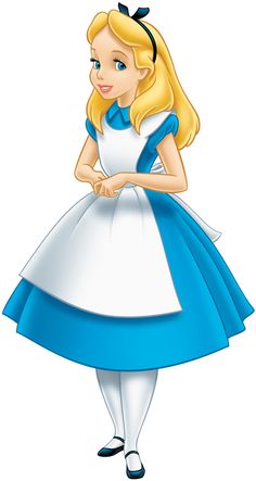 a cartoon character dressed as alice from the disney movie, with blonde hair and blue dress