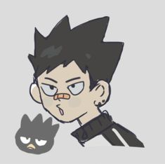 a drawing of a person with a black cat behind him and an angry bird in the foreground