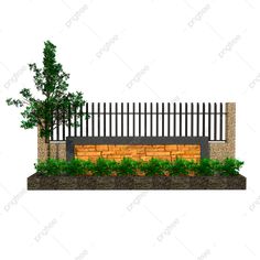 an image of a bench with trees and plants on the ground in front of it