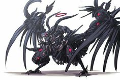 two black monsters with red eyes and wings