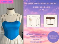 UPDATED! Sewing instructions is updated. Detailed sewing pictures are added! Classic Elegance Bustier A digitized bustier pattern ready to use! This is a PDF digital download sewing pattern could be printed at home on a home printer or if your printer could manage, there is an A3 format option. All the pattern files has an individual layer for each size so you can choose the layer assigned to selected size and print. That's it! You can print just your size or multiple sizes of your choices to save ink and time. Also, you will have detailed sewing instruction with haute couture sewing techniques! The pattern include 5 sizes : XS to XL Files included: - A4 printable pattern ( for A4 size printers and paper) -A3 printable pattern (to be able to print without joining the pattern pieces) -US le Diy Corset Top Pattern, Haute Couture Sewing, Diy Corset Top, Sewing Corset, Corset Top Pattern, Bustier Pattern, Diy Corset, Dance Costumes Dresses, Top Bustier