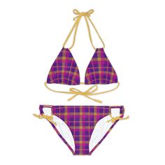 Wear the swimsuit of your dreams with this Terra Conserva design. Made with 4-way stretch Tricot (82% Microfiber, 18% Spandex), this string bikini set is the perfect companion for all of your summer adventures. .: Material: 82% microfiber polyester, 18% spandex.: Medium fabric (7.5 oz /yd² (250 g/m²).: Two piece swimsuit.: Adjustable elastic straps.: Removable cups.: Assembled in the USA from globally sourced parts.: Seam thread color automatically matched to design (black or white) XS S M L XL Bust width, in 17.25 18.25 19.25 20.25 21.25 Waist width, in 12.75 13.75 14.75 15.75 16.75 Hips width, in 18.25 19.25 20.25 21.25 22.25 Top strap length, in 48.00 48.00 48.00 48.00 48.00 Bottom strap length, in 22.00 22.00 22.00 22.00 22.00 Adjustable Purple Swimwear For Swimming, Adjustable Purple Beachwear Swimwear, Adjustable Purple Swimwear For Summer, Adjustable Purple Swimwear For Beach, Adjustable Purple Swimwear For Vacation, 25 21, Artwork Gifts, Tapestry Art, Two Piece Swimsuit