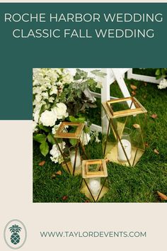 a white chair sitting on top of a lush green field