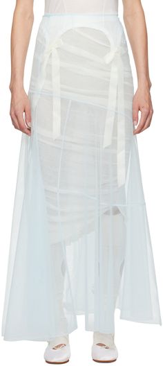 Sheer bias-cut nylon tulle skirt. · Paneled construction · Concealed zip closure at side seam Supplier color: Blue Sheer Skirt, Mid Length Skirts, Pale Blue, Tulle Skirt, Apparel Accessories, Maxi Skirt, Womens Bottoms, Color Blue, Skirt