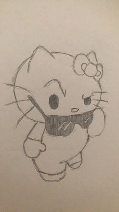 a drawing of a hello kitty holding something in it's mouth