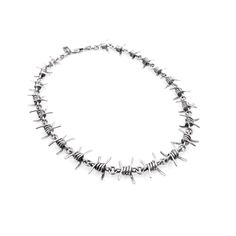 A handmade sterling silver 925 barbed wire necklace. The weight of the necklace may vary according to length. Approximate weight: 41gr. Wire measurement: Width: 15mm | Height: 15mm. The necklace shown on the female is: 39cm | polished finish. The necklace goes through full oxidization, cleaning and polishing/brushing. The oxidization (blackening) is left in the cracks and in between the links in order to give the piece body and a more dramatic look. This necklace is made to order! Please allow u Rock Style Jewelry Choker For Alternative Fashion, Rock Style Choker Jewelry For Alternative Fashion, Rock Style Choker For Alternative Fashion, Silver Rock Jewelry For Alternative Fashion, Rock Style Silver Jewelry For Alternative Fashion, Edgy Silver Necklace For Alternative Fashion, Punk Silver Chain Necklace For Streetwear, Punk Style Silver Chain Necklace For Streetwear, Barbed Wire Necklace