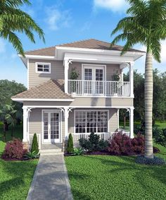 this is an artist's rendering of a two - story house with palm trees