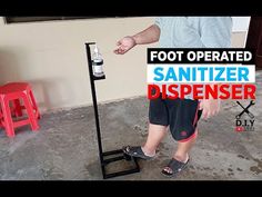 the foot operated sanitizer dispenser is in use