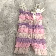 Nwot Lace Romper Size 18 Month Pink Ruffled Onesie For Playwear, Summer Purple Playwear For Babies, Cute Purple Cotton Onesie, Month Colors, Lace Romper, 12 Months, Size 12, Pink Purple, Rompers