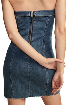 Fall for the sultry silhouette of this denim dress cut in a leggy length with a sleek strapless neckline. Exposed back-zip closure 100% cotton Machine wash, tumble dry Imported Denim Corset Dress, Denim Corset, Strapless Corset, Strapless Neckline, Evening Attire, Dress Cuts, Corset Dress, Glamorous Evening Gowns, Flowing Maxi Dress