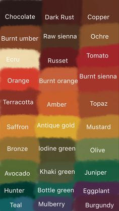 the color chart for different shades of paint