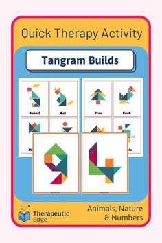 Tangram Builds | The Therapeutic Edge | This instant download takes the pressure of session planning.  Grab your Tangrams, print this packet and you have a therapy activity ready to go! Work on problem-solving and logical thinking, creativity, hand/eye coordination, visual perception/motor, spatial relationships, positive relationships with math, and fractions | Shop now Go Work, Spatial Relationships, Visual Memory, Home Beauty Tips, Visual Perception, Math Fractions