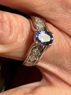 14k Solid White Gold 1.21 ct AAA Tanzanite & Diamond Bridge Ring. Tanzanite Diamond, Jewelry Watches, Jewelry Rings, Bridge, Fine Jewelry, White Gold, Ring, Gold, White