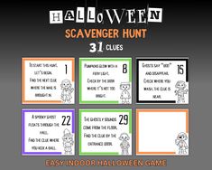 the halloween scavenger hunt game is shown with numbers and pictures for each player