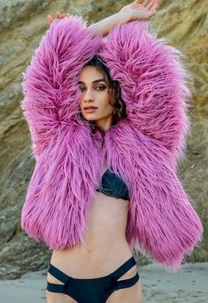 "Dare to stand out in a crown in this fun & electrifying coat. You are bound to attract a lot of attention and positive energy. The \"Shaggy\" is made of the highest quality Mongolian faux fur and is fully lined with plush velour. I guarantee that this coat will keep you warm and cozy on the Playa or at your next Festival. WOMEN'S SHAGGY CROP COAT FEATURES: - 2 zipper pockets on the inner front side panels of the coat - 2 outside pockets - 5\" invisible zipper ID \"secret\" pocket on the ins Crop Coat, Festival Coats, Faux Coat, Chinchilla Fur, Secret Pocket, Cropped Coat, Fluffy Coat, Vest Coat, Minky Fabric