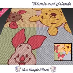 a cross stitch pattern with winnie the pooh and friends on it, in three different colors