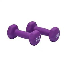 two purple dumbbells sitting side by side on a white background with the word sle written across them