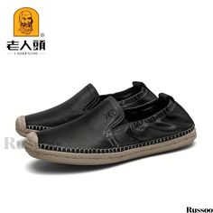 Russoo - LAORENTOU Mens Premium Leather Loafers: Lightweight, Non-Slip Casual Shoes for Spring and Summer Casual Black Slip-ons With Leather Sole, Casual Slip-on Leather Shoes With Stitched Sole, Casual Summer Boat Shoes With Leather Sole, Black Casual Flat Bottom Loafers, Casual Black Flat Bottom Loafers, Casual Black Flat Loafers, Black Casual Slip-ons With Leather Sole, Black Slip-on Casual Loafers, Casual Slip-on Summer Boat Shoes