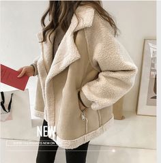 Chic Women's Over Size Jacket Coats · KoKo Fashion · Online Store Powered by Storenvy Celana Kargo, Suede Jacket Women, Fur Collar Coat, Cozy Coats, Sheepskin Coat, Estilo Chic, Collared Coat, Outerwear Outfit, Winter Outfits Women