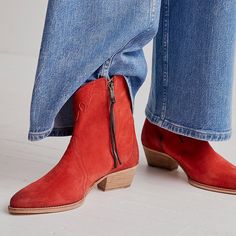 Elevate your western-inspired style with these red vegan suede zipper booties. Featuring a stacked heel and sleek design, they're perfect for adding a touch of boldness to any outfit. Color: red Material: vegan suede Heel Type: chunky heel Heel height: 2 inches/ 5 cm Toe: pointed toe Zipper design makes it easier to wear on Handcrafted US sizing. Fits true to size. Boots For, Western Boots For Women, Cowboy Shoes, Boho Boots, Pointy Toe Heels, Faux Fur Boots, Western Boots Women, Western Booties, Western Boot