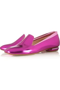 Vibrant Fuchsia Color: These loafers feature a striking fuchsia mirror leather that adds a pop of color to your outfit. Square Toe Design: The square toe design offers a modern and stylish look, ensuring comfort and ample toe room. Low Heel: With a low heel, these loafers provide just the right amount of lift, making them perfect for all-day wear without sacrificing style. Mirror Finish: The mirror leather finish not only exudes sophistication but also adds a touch of luxury to your ensemble. Versatile Style: These loafers are versatile and can be dressed up or down, making them ideal for both formal and casual occasions. Low heelHeel height: Less Than 1.9 inches/5 cmColor: FuchsiaHandcraftedUS sizing. Fits true to size. Fuchsia Mirror Leather Square Toe Low Heel Loafers shoes boast a vibr Pointed Shoes, Heel Loafers, Purple Metallic, Nicholas Kirkwood, Point Shoes, Valentines Day Gifts For Her, Leather Slippers, Olivia Palermo, Comfortable Flats