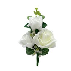 a bouquet of white roses and greenery on a white background with clippings