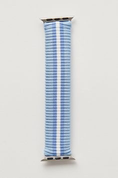 a blue and white striped watch strap