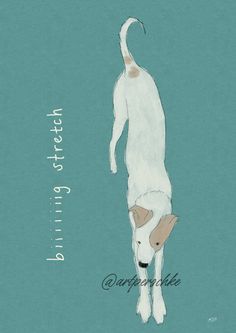 a drawing of a white dog standing on its hind legs with the words pitiful written below it