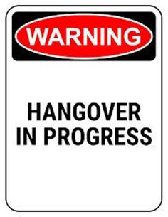 a warning sign with the words hangover in progress