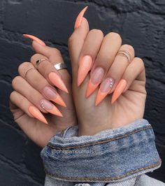 Sharp Nails, Nails Pretty, Nagellack Trends, Peach Nails, Stiletto Nail Art, Fall Nail Art Designs, Nails Polish