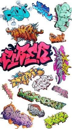 graffiti stickers in various colors and shapes