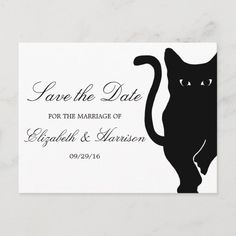 save the date card with a black cat