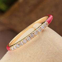 Diamond Red Enamel Ring, 14K Solid Yellow Gold Diamond Stackable Ring, Simple Enamel Ring, Unique Diamond Ring, Cute Mother's Day Gift Jewelry Details :- Item Code:- SFR-2032C Gross Weight :- 1.24 gm 14k Yellow Gold Weight :- 1.212 gm Diamond Weight :- 0.14 ct. (Si Clarity Hi Color) Ring Size: 7 us and we can make ring size as per your requirement size. ≫ FAQ below for more detail. ✦ Sizing We can adjust most items to fit your sizing preferences. Most items can be made to any size and length. Pl Rose Gold Enamel Ring, Yellow Gold Stackable Enamel Rings, Red Enamel Elegant Rings, Yellow Gold Enamel Stackable Rings, Stackable Round Enamel Ring For Anniversary, Rose Gold Enamel Wedding Rings, Elegant Red Enamel Ring, Yellow Gold Round Enamel Promise Ring, Yellow Gold Enamel Promise Ring