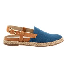 This canvas Paisley loafer is cute and comfortable with an ajustable back strap for an easy fit. Canvas or Denim Fabric upper, Slingback strap with adjustable buckle closure, Approx. 0.5\ espadrille wrapped sole, Round closed toe, Man-made contoured padded footbed, Synthetic Rubber outsole | Women's Trotters Paisley Espadrille Slingback Loafers in Bluejean Size 8.5 Wide Slingback Loafers, Synthetic Rubber, Back Strap, Womens Oxfords, Denim Fabric, Loafers For Women, Online Purchase, Espadrilles, Paisley