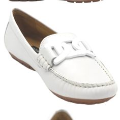 Gorgeous Brand New Classic Loafers. Not Only Are They Soft, Light And Extremely Comfortable But They Also Have Amazing Support! Perfect Compliment To Any Summer Outfit. White Fits True To Size, 10m Rubber Sole Leather Casual White Moccasins For Office, Elegant White Slip-on Moccasins, White Moccasins With Branded Insole, White Casual Moccasins With Almond Toe, Casual White Almond Toe Moccasins, White Casual Almond Toe Moccasins, Elegant White Flat Moccasins, Formal White Moccasins, Elegant White Closed Toe Moccasins