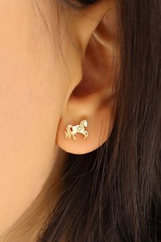 Horse Earrings, 14K Solid Gold Animal Earrings, Girlfriend Gift, Christmas Gift, Wedding Gift, Birthday Gift, Valentine's Day Gift This solid gold dainty earing is made entirely from 14k solid gold. * Jewelry is packaged and shipped in a delicate jewelry gift box. * If you are purchasing it as a gift, please feel free to add a personal note. Anniversary, Gift For Wife, Christmas Gift Gold Kt: 14K solid gold * Available Gold Color: * Guaranteed Authentic 14k Gold, NOT Plated Or Filled * Stamp: 14 Cute Gold Earrings For Mother's Day, Gold Earrings For Birthday, Gold Earrings For Birthday, Mother's Day Gift, Gold Earrings For Mother's Day Birthday Gift, Gold Pierced Earrings For Birthday, Cute Gold Jewelry For Pierced Ears, Cute Gold Jewelry For Christmas, Dainty Earing, Horse Earrings