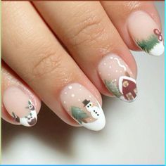 Christmas Nail Art Ideas & Design, Cute Snowman Nails, Winter And Christmas Nails, Snowing Nails, Nail Designs Christmas Winter, Snowman Acrylic Nails, Cute Christmas Gel Nails, Cabin Nails