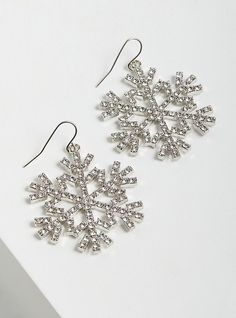 FIT Measures 2” long. . MATERIALS + CARE Base metal. . Imported. DETAILS 1 pair. . Snowflake accent. Rhinestone details. . The best plus size women's rhinestone snowflake earring - silver stone earrings in white. Torrid is your destination for cozy fall and winter clothes to keep you warm and comfortable. Rhinestone Snowflake, Cocktail Earrings, Hoop Charms, Holiday Bows, Earring Silver, Snowflake Earrings, Floral Hoops, Ear Cuff Earings, Statement Drop Earrings